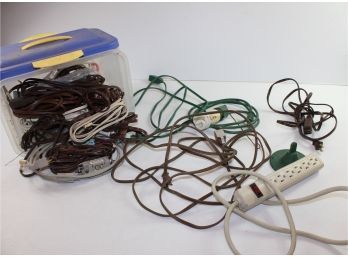 Sterilite Tote With Lots Of Extension Cords, Power Strip, Etc