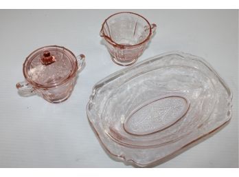 Pink Depression Glass-Bowl, Sugar And Creamer-all Match
