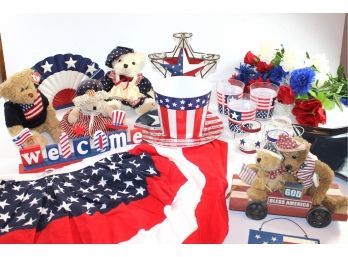 Nice Patriotic Group For Your Fourth Of July Party 3-36-inch Flags, Cute Candle Holders, Bears