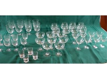 44 Piece Vintage Noritake Bamboo Crystal Glassware 4 Shot, Five Different Size Glass That Have Eight Each