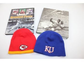 KU Hat, KC Hat, 2 Sports Books-nice Coffee Table Type, One Is On Jackie Robinson