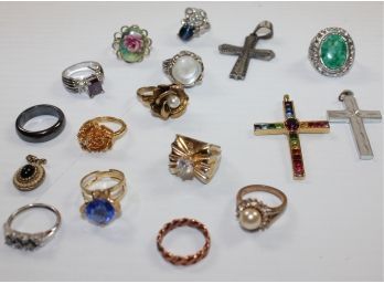 Rings Mostly Smaller Size And 3 Cross Pendants