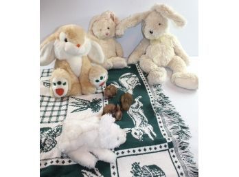 Rabbit Lot # 2 - Three Small Resin, Puppet, Throw, 3 Stuffed