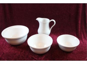 3 Over And Back Inc. Made In Portugal Heavy Pottery Bowls And A Pottery Pitcher