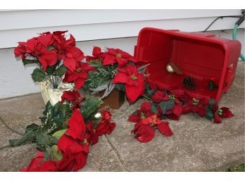 Red Tote With Lid Full Of Poinsettia Silks