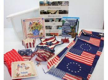 Plastic 20 Quart Tote With Patriotic Miscellaneous And Nice Large Coffee Table Book