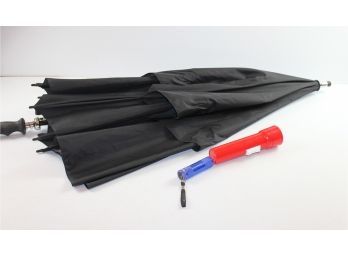 54 In Nice Black Nylon Umbrella Has Wind Flaps,  2 Flashlights