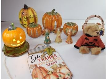 Fall Lot # 2 - Rugs, Bear Fireside, Wall Hangings, Ceramic Pumpkins And Angels