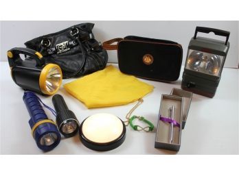 Purse, Flashlights, Waterford Pen, Couple Of Jewelry Pieces