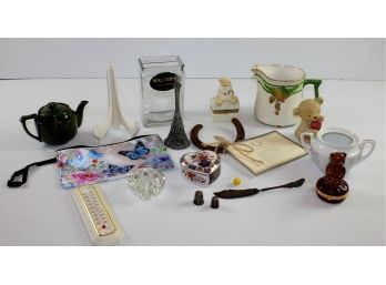 Misc Lot- Several Decorative Items, Silver Color Bell, Vintage Butter Knife, Flower Frog - See Description