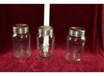 3 Large Ball Glass Jars - Used As Canisters