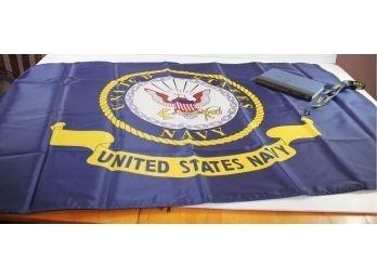 Military Lot-35 X 59 Navy Flag, Lanyard And Marine Book