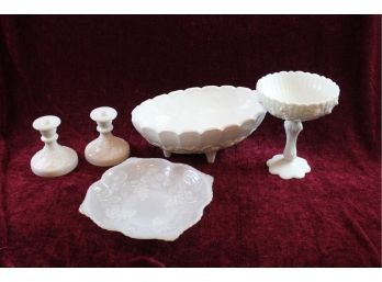 Milk Glass # 2 -  Fruit Bowl, Candle Holders And Miscellaneous