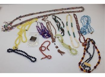 Colorful Beaded Necklaces-some With Mixed Colors And One Scarf Type Beaded Strand