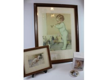 Bessie Pease Gutmann Lot 1-18 X 24 Taps Framed, Going To Town 3 In Plate, 8 X 10 Child And Dog, Tin