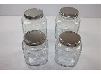 4 Square Glass Jars With Metal Lids