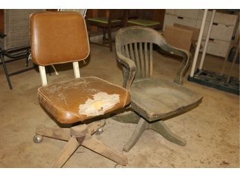 2 Swivel Chairs-one Solid Wood And One Great Garage Work Chair