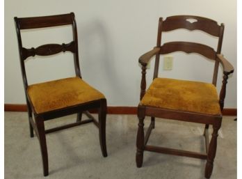 Two Wood Chairs With Cloth Seats-both In Nice Shape-one Has Crack