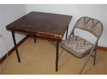 Wooden Card Table-hinges Work Nicely And A Neco-uSA  Chair