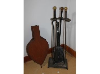 Fireplace Tools Including A Leather And Wood Bellow