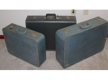 3 Blue Suitcases-2 Monarch 18 X 26 X 7 And 21 X 16 X 6 And One Taperlite-nice Inside-24.5 X 19 X 8