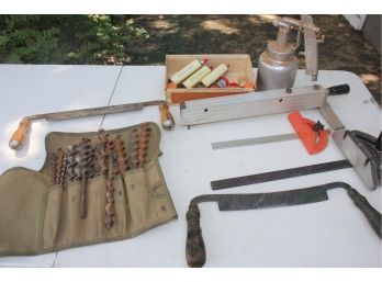 Miscellaneous Lot, Saws, Table Saw Accessories, Oil, Paint Gun, Boring Drills