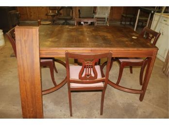 Wood Table With 4 Chairs 5 Ft X 39 In With No Leaves And 6.5 Ft X 39 In With Two Leaves- Needs Refinished