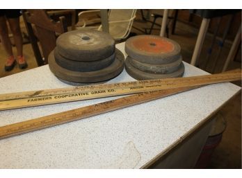Old Grinding Wheels, Various Diameters Up To 10 In, Yard Sticks