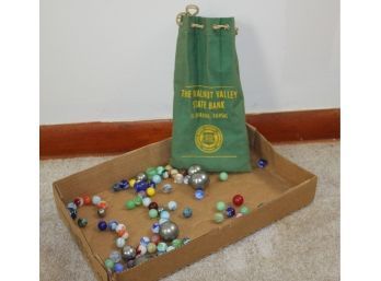 Marbles In A Walnut Valley Bank Bag-small And Some Ball Bearings