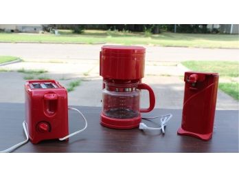 Red Coffee Maker, Toaster, Can Opener