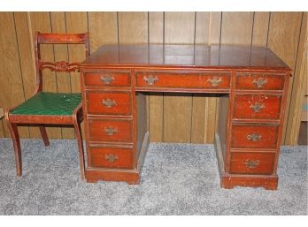 Antique 8 Drawer Desk With Chair 29 X 44 X 23