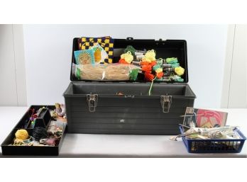 Black Tool Box With Plastic Canvas Yarn And Etc