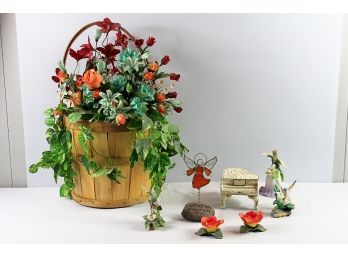Wall Hanging Flower Basket, Hummingbirds, Piano