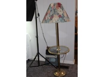 Lampstand With Shelf, Floral Shade, 56 In Tall