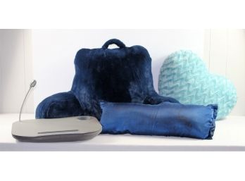 Lap Desk, Three Blue Pillows