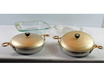 WearEver Aluminum Pots With Lids, Two Glass Dishes