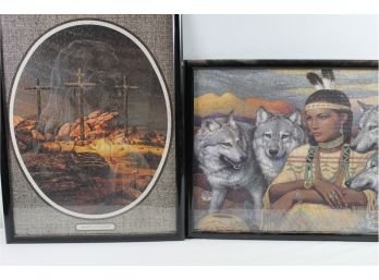 2 Puzzle Pictures, Crosses And Wolves 24 X 18