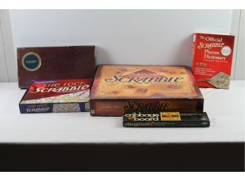 Three Scrabble Games, Cribbage Board, Scrabble Book