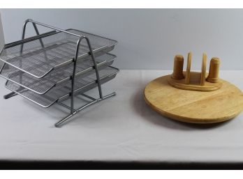 3 Slot Metal Paper Holder And Wood Table Carousel