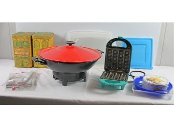 Wok Without Cord, Babycakes-waffle Maker, Two Canisters, Square Hamburger Press
