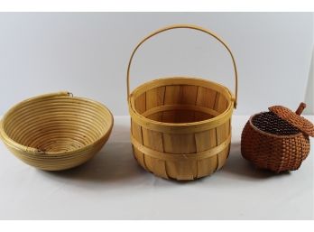 Three Baskets, Two With Handles, One Apple Design