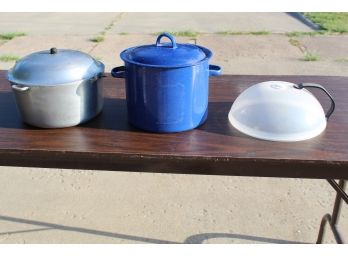 Blue Pot And Aluminum Pot With Lids, Microwave Food Cover