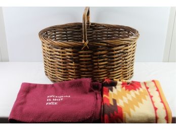 Wicker Style Basket 11 In High X 22 Inch Wide With Throws