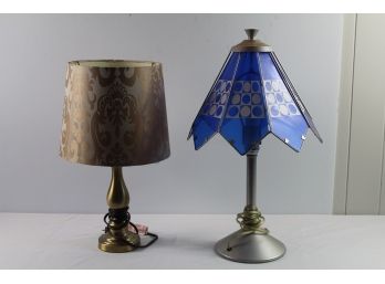 Two Lamps, Brown Shade, And Blue Shade