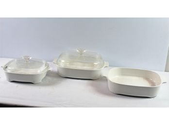 3 Piece CorningWare With Two Lids, Microwave Skillets