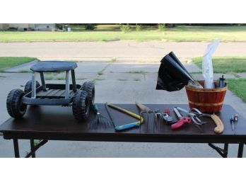 Small Seated Cart And Yard Tools