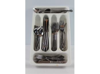 Silverware With Tray, Knives, Forks, Spoons