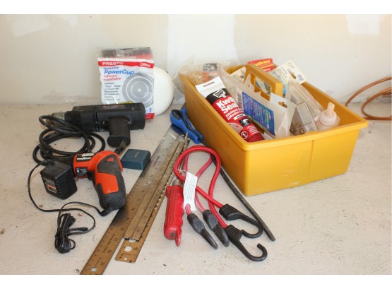 2 Electric Drills, Small Tote With Miscellaneous