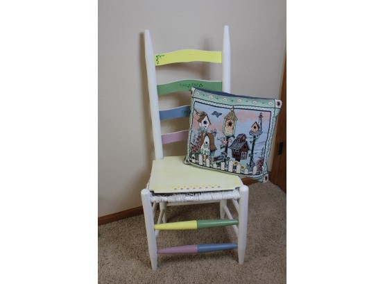 Decorative Chair With Birdhouse Pillow