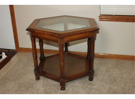 Hexagon Glass Top End Table 24 In D21 In Tall